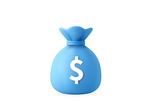 3d blue Money bag with dollar icon, a Finance Illustration by ModVector