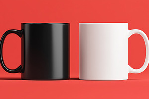 Black and white ceramic mugs side by, a Food & Drink Photo by MistyDay