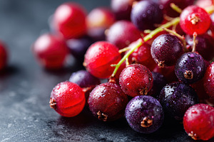 Red and black currants with water drops, a Food & Drink Photo by AlyaAnd