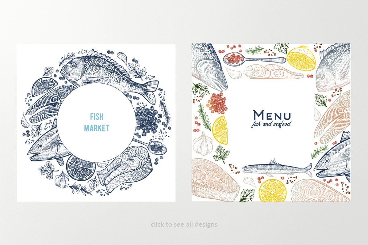 Salmon & Fish vector sketch, a Food Illustration by Aquatinta (Photo 5 of 13)