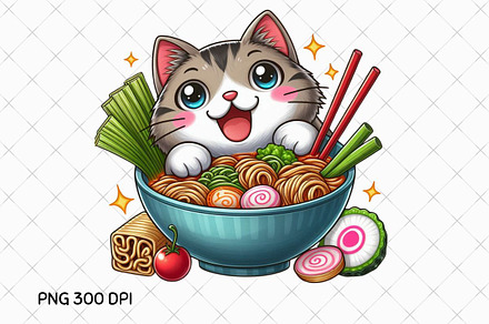 Cute Ramen Lover Kitty PNG