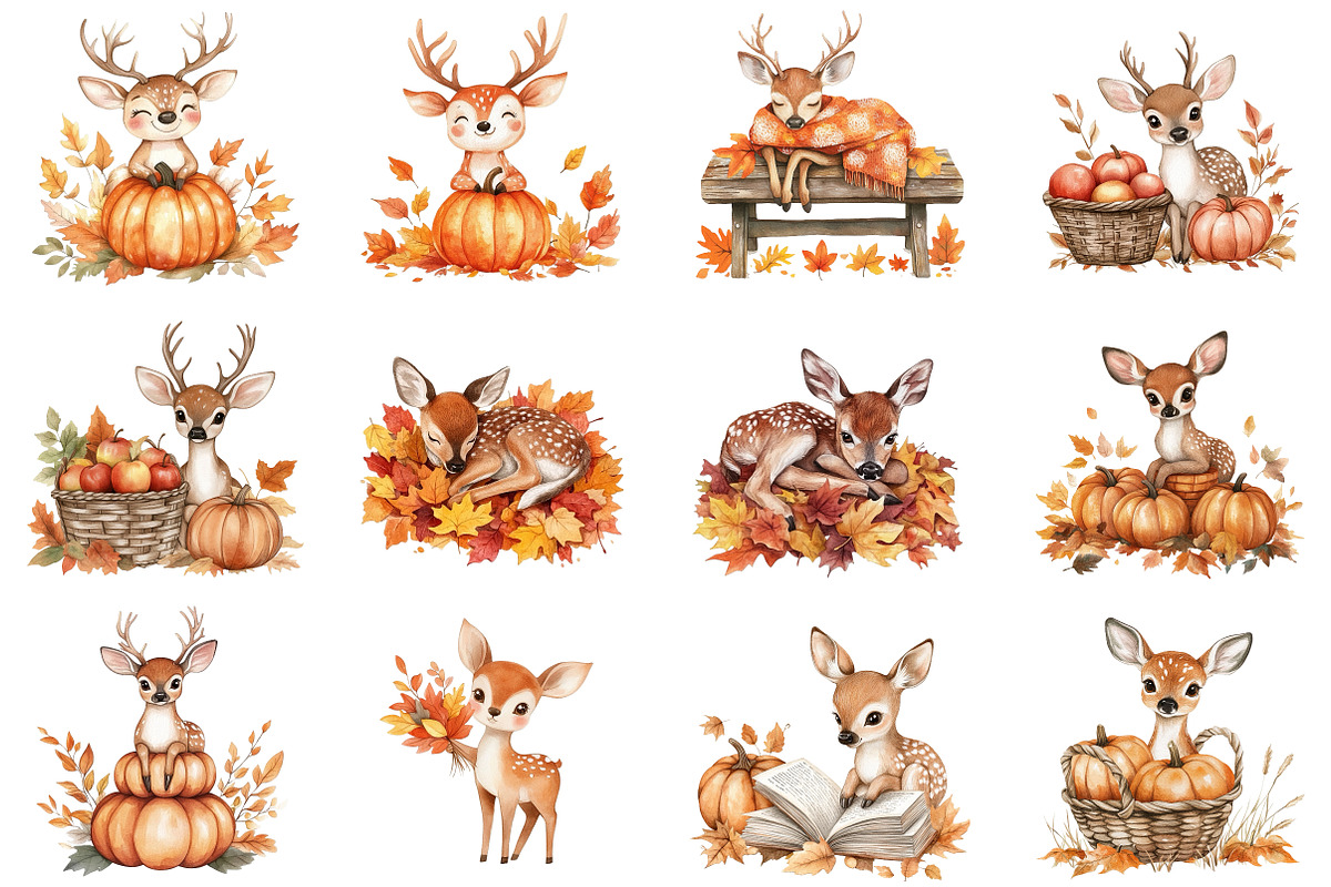 Autumn Cute Deer Sublimation Clipart, an Illustration by CitraGraphics (Photo 2 of 6)
