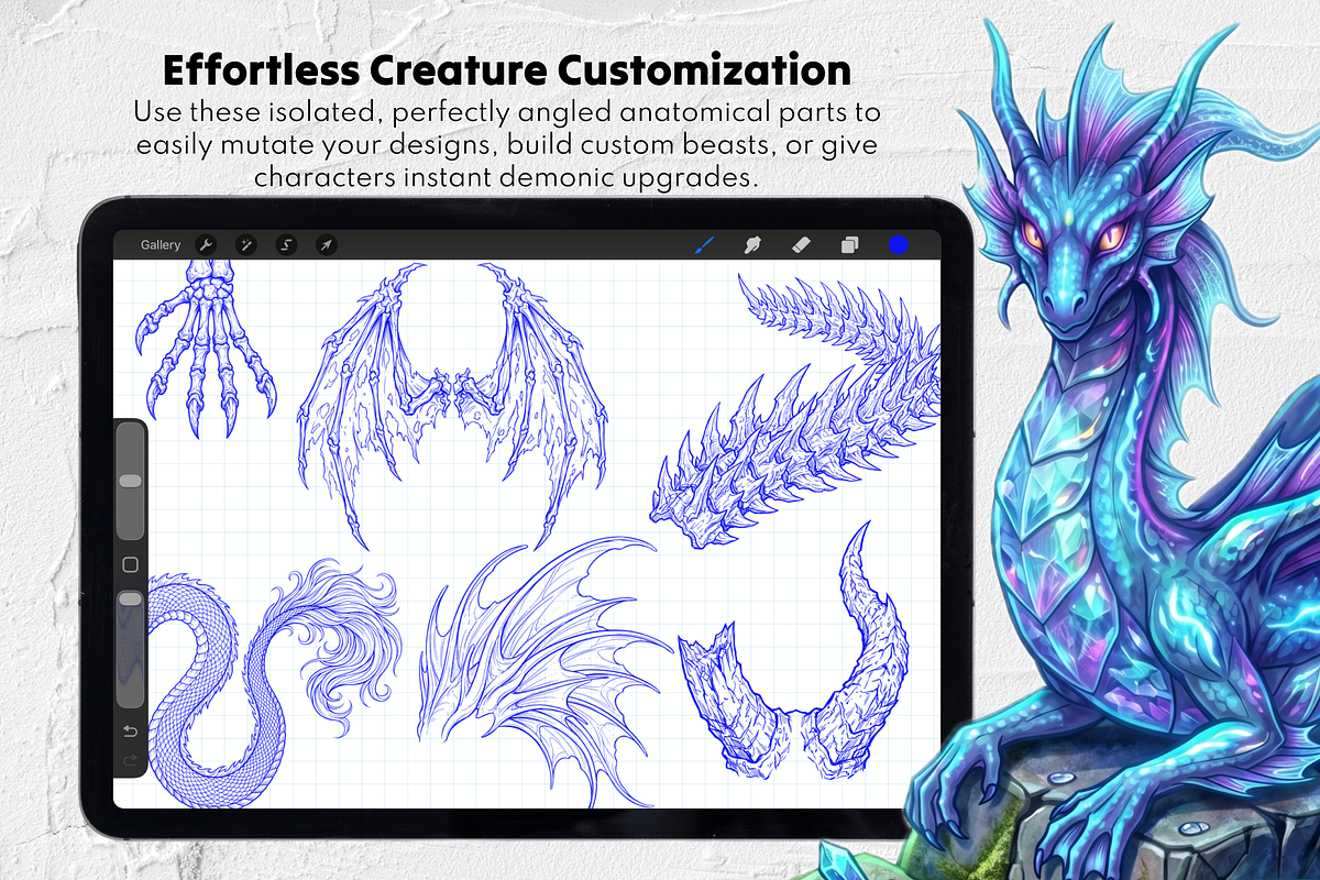 150 Dragon Procreate Stamp Brushes, a Brush Add-On by Selentaori Studio (Photo 8 of 11)