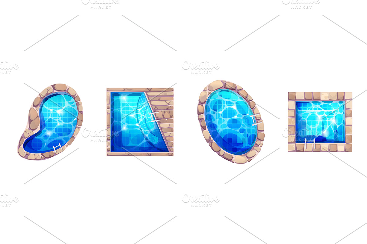 Swimming pool top view set, a Sport Illustration by art PVP - market