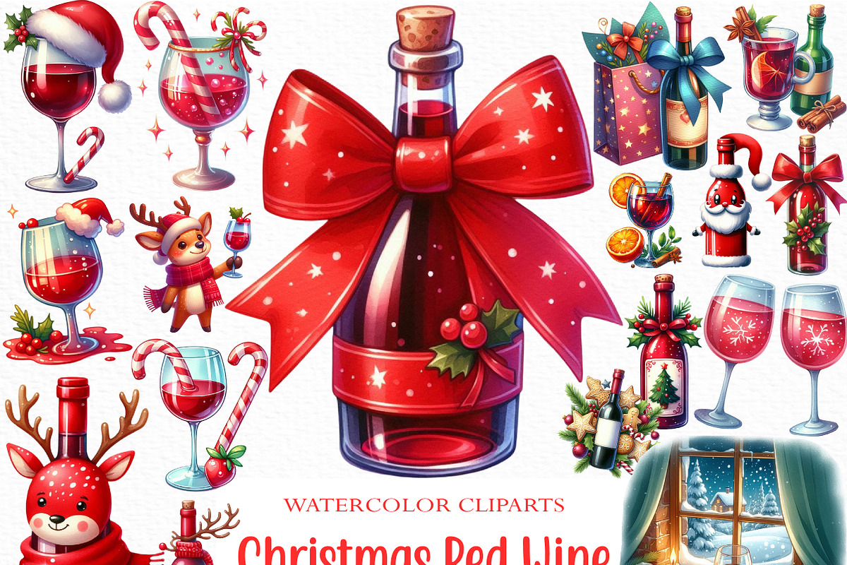 Christmas Red Wine Clipart, an Illustration by Craft Nest (Photo 1 of 6)