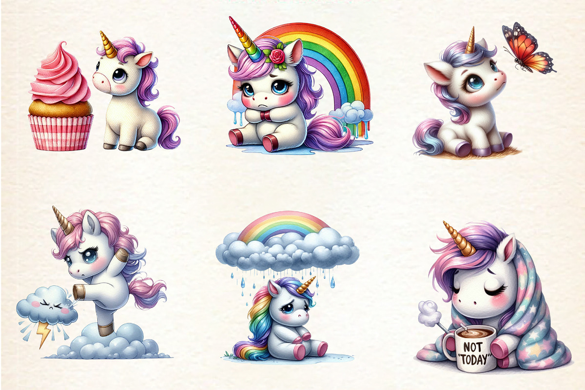 Grumpy Unicorn Sublimation Clipart, a Seasonal Illustration by DreamArtGraphic (Photo 4 of 5)