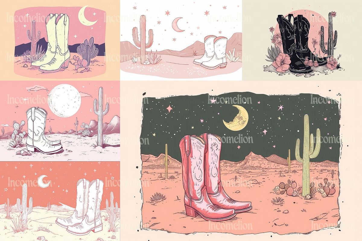 20 Cowgirl Desert Boot Illustrations, a Decorative Illustration by Incomelion (Photo 9 of 9)