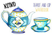 Watercolor teapots and cups, a Food Illustration by Vikeriya (Thumbnail 3 of 6)