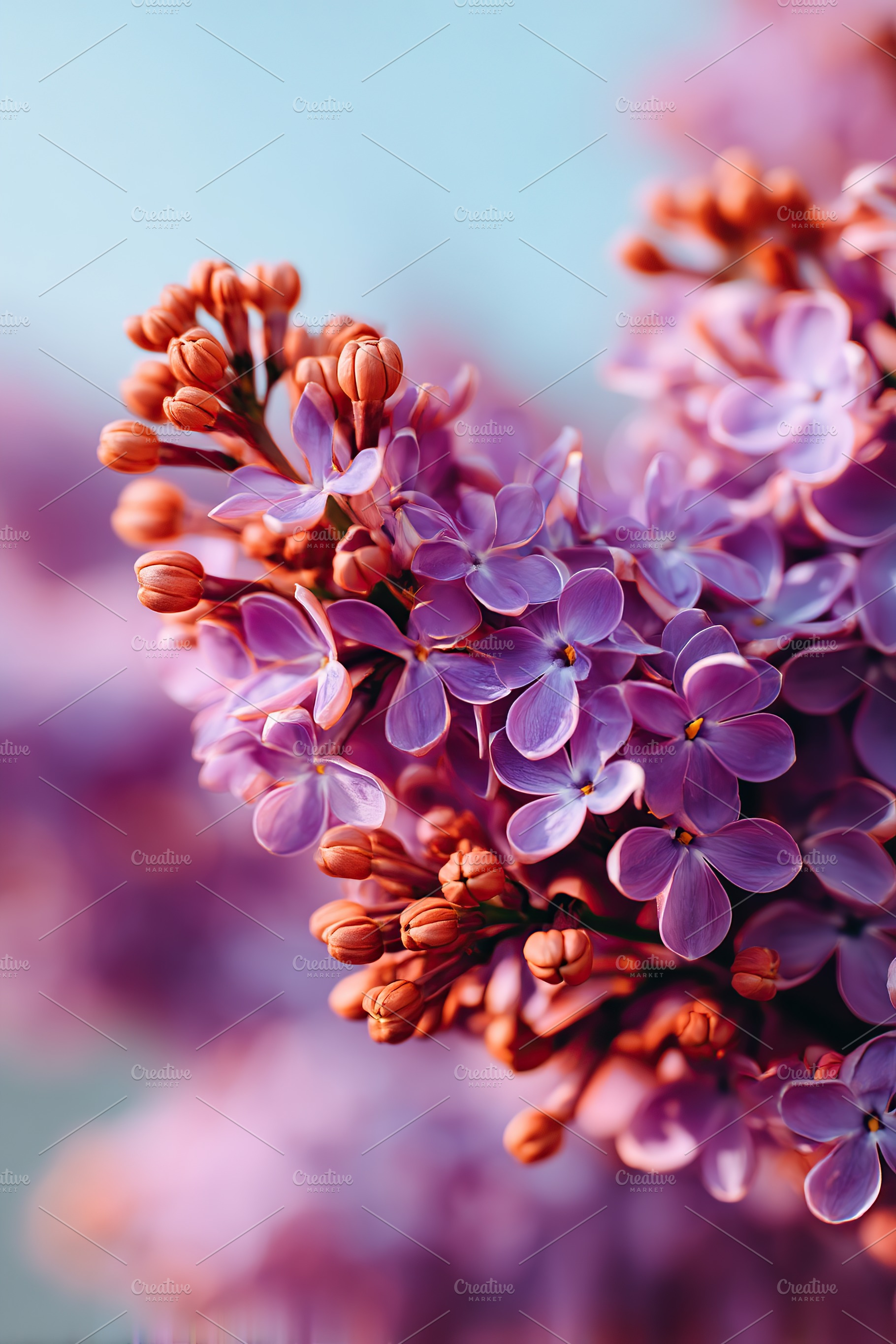 Blossoming lilac flowers create a vibrant background in soft warm light, a Nature Photo by AlyaAnd
