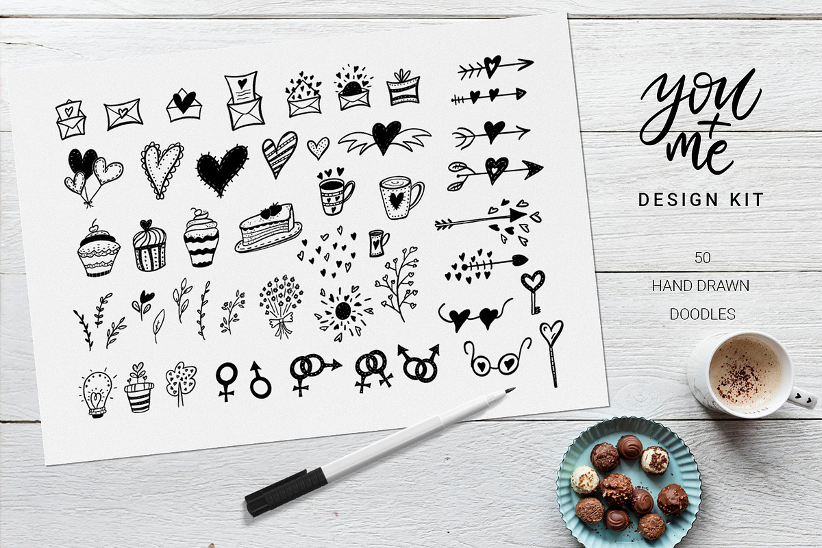 You + Me: hand drawn design kit, an Object Graphic by Gray Cat Graphics (Photo 7 of 21)
