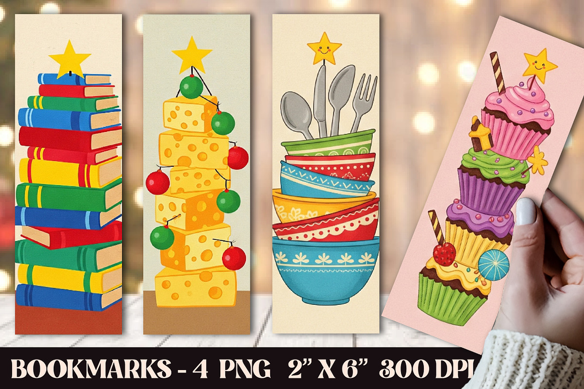 Whimsical Christmas Tree Bookmarks, an Illustration by OK Design