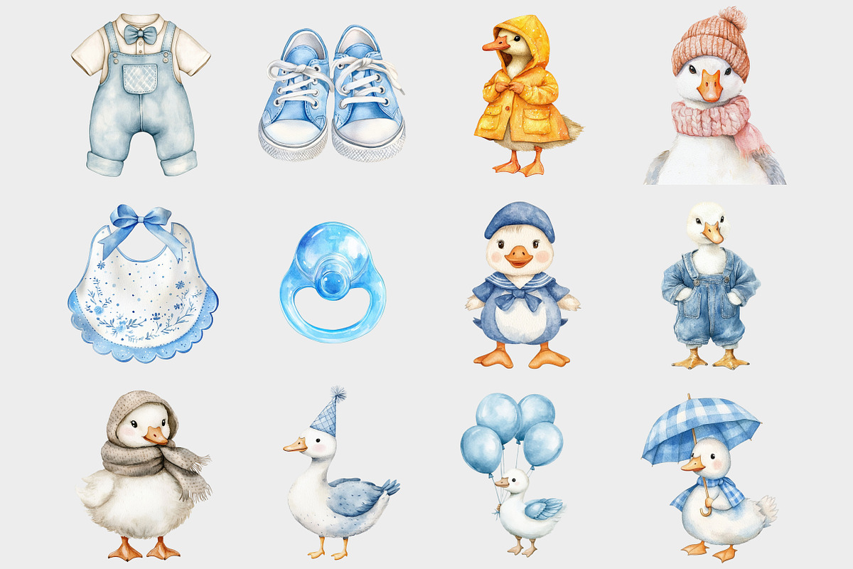 Watercolor Blue Silly Goose Clipart, a Seasonal Illustration by Design Market (Photo 3 of 4)