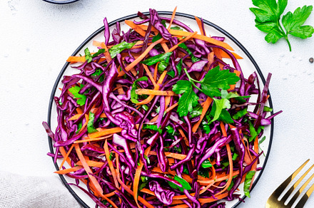 Autumn vitamin salad with red cabbage, carrot, parsley and olive, a Food & Drink Photo by 5PH