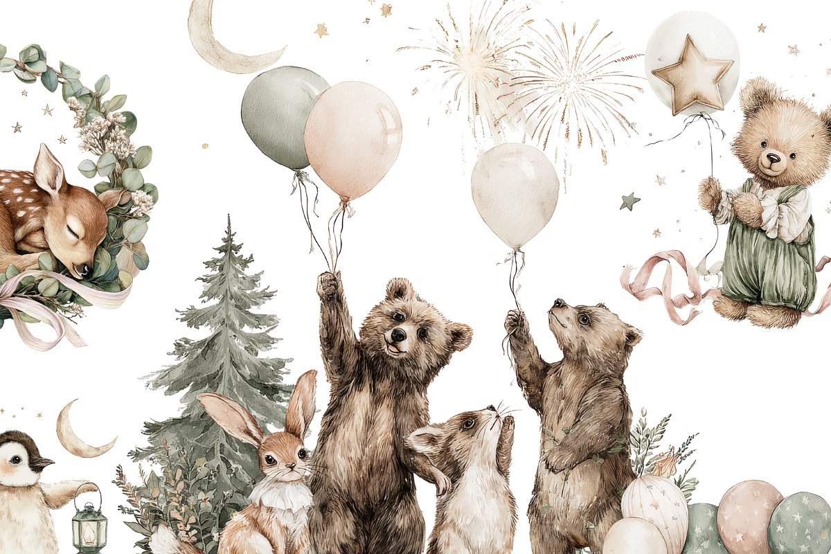 Happy New Year Clipart Animals PNG, a Decorative Illustration by Pati Paints (Photo 1 of 11)