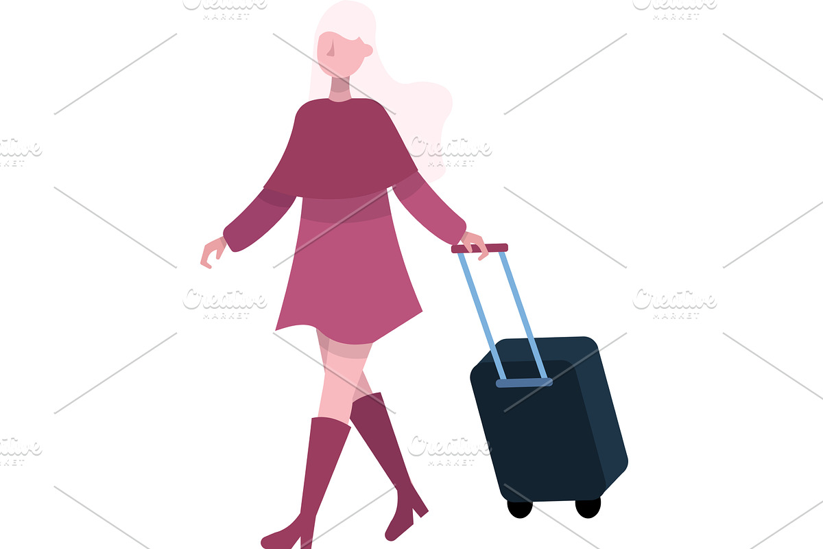 Woman with luggage suitcase vector, a Person Illustration by vectorpointstudio