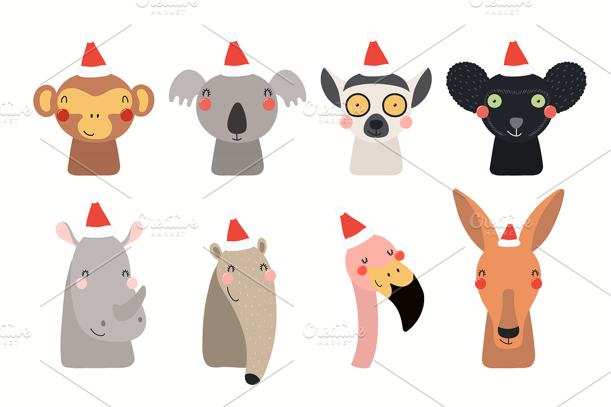 Cute animals Christmas set, an Animal Illustration by sceptical cactus