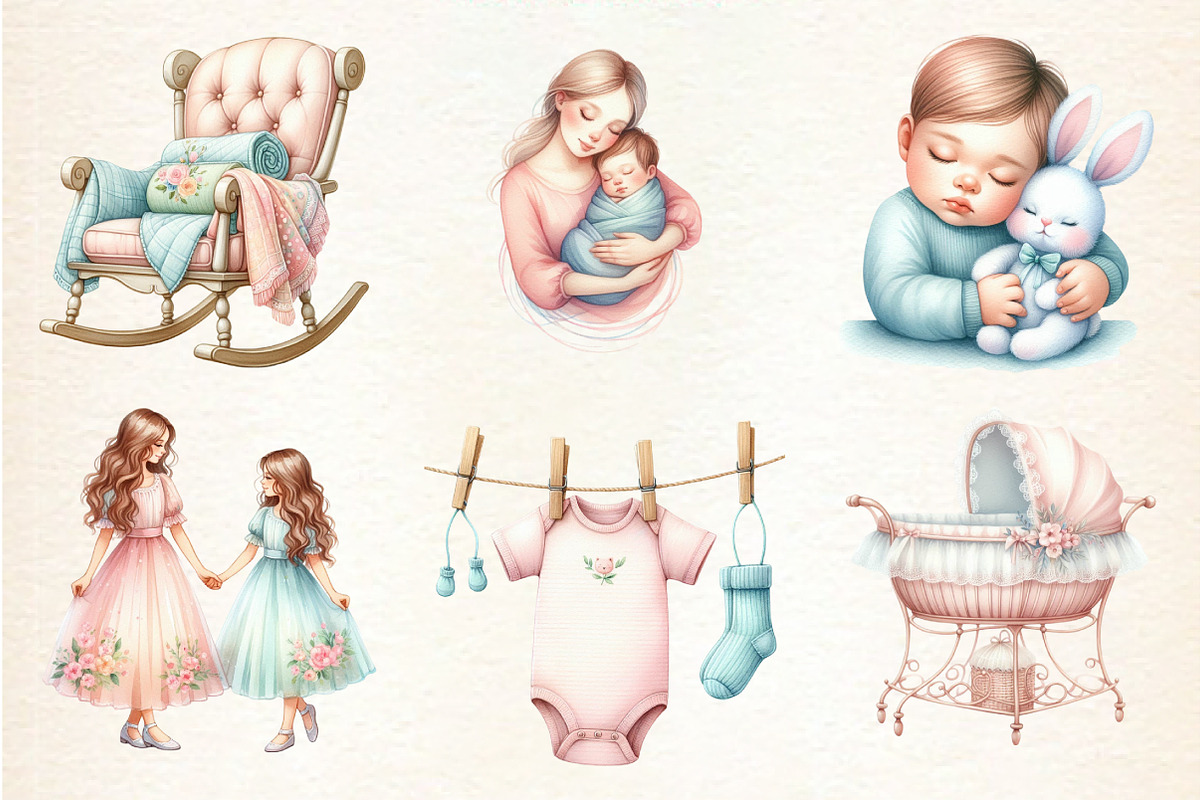 Pastel Mother's & Child Clipart, an Illustration by DreamArtGraphic (Photo 2 of 4)
