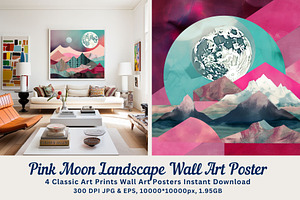 4 Pink Landscape Moon Wall Art, a Decorative Illustration by ARTOZEN DIGITAL