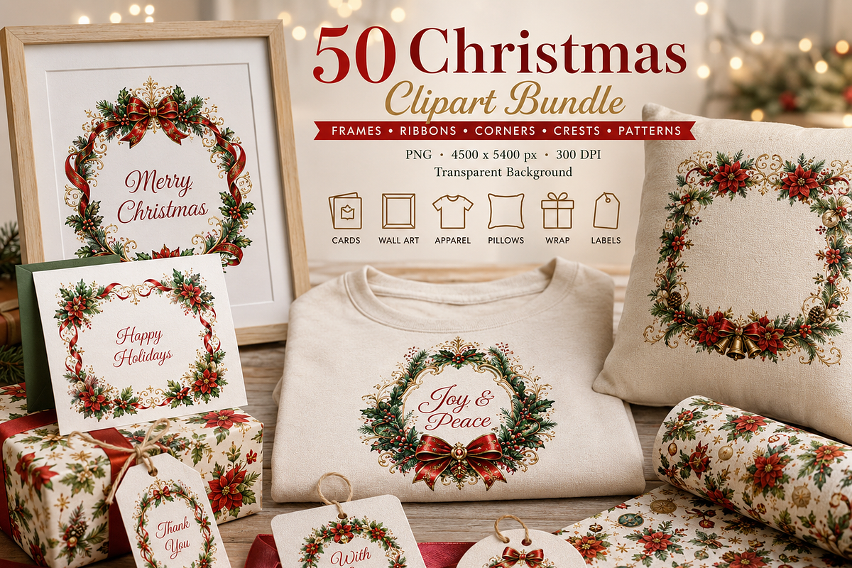 50 Christmas frames borders ribbons, a Decorative Illustration by HeavensStar (Photo 1 of 8)