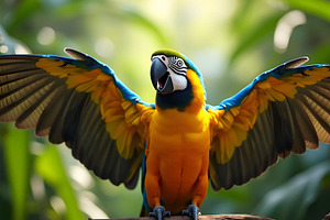 Blue And Gold Macaw Screeching With, a Photo by LOGOCREATIVE