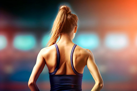 Sports performance concept back view of a women athlete. AI Generative., a Sports & Recreation Photo by CreativePhotoSpain
