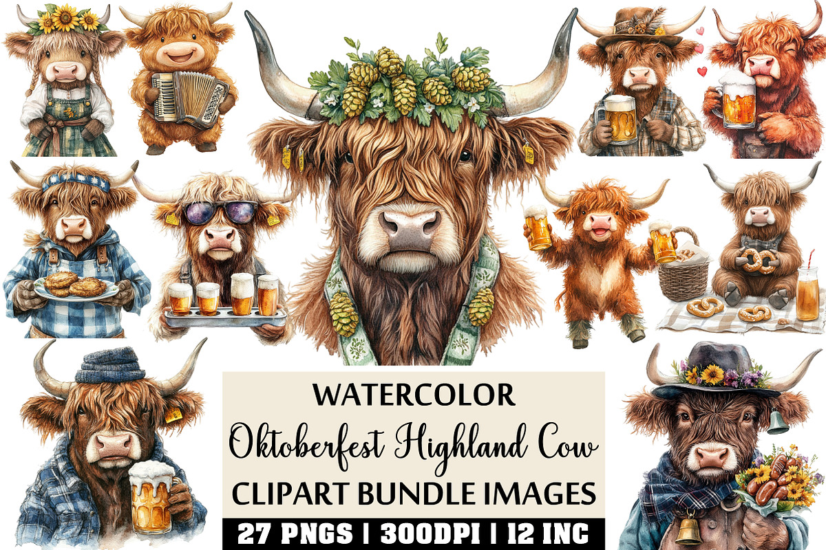 Oktoberfest Highland Cow Clipart, an Illustration by Craft Nest (Photo 1 of 4)