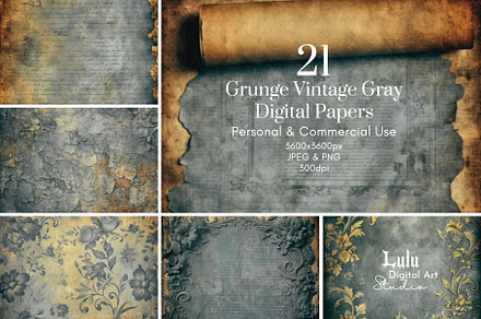 Grunge Vintage Gray Digital Paper-21, a Background Graphic by Lulu Digital Art Studio