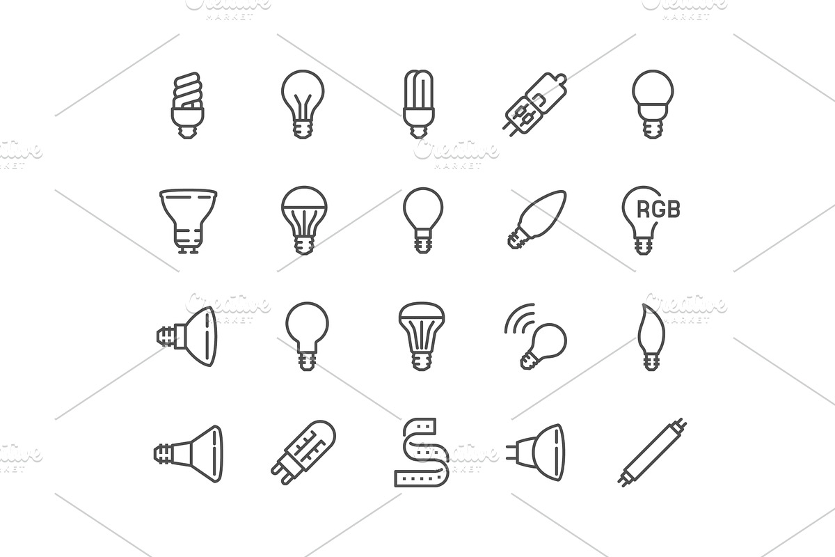 Line Light Bulb Icons, an Illustration by Davooda
