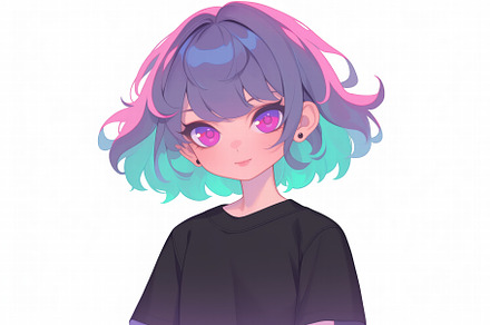 A stylized anime character with pastel-colored hair, featuring shades of purple, an Arts & Entertainment Photo by Textures & Backgrounds