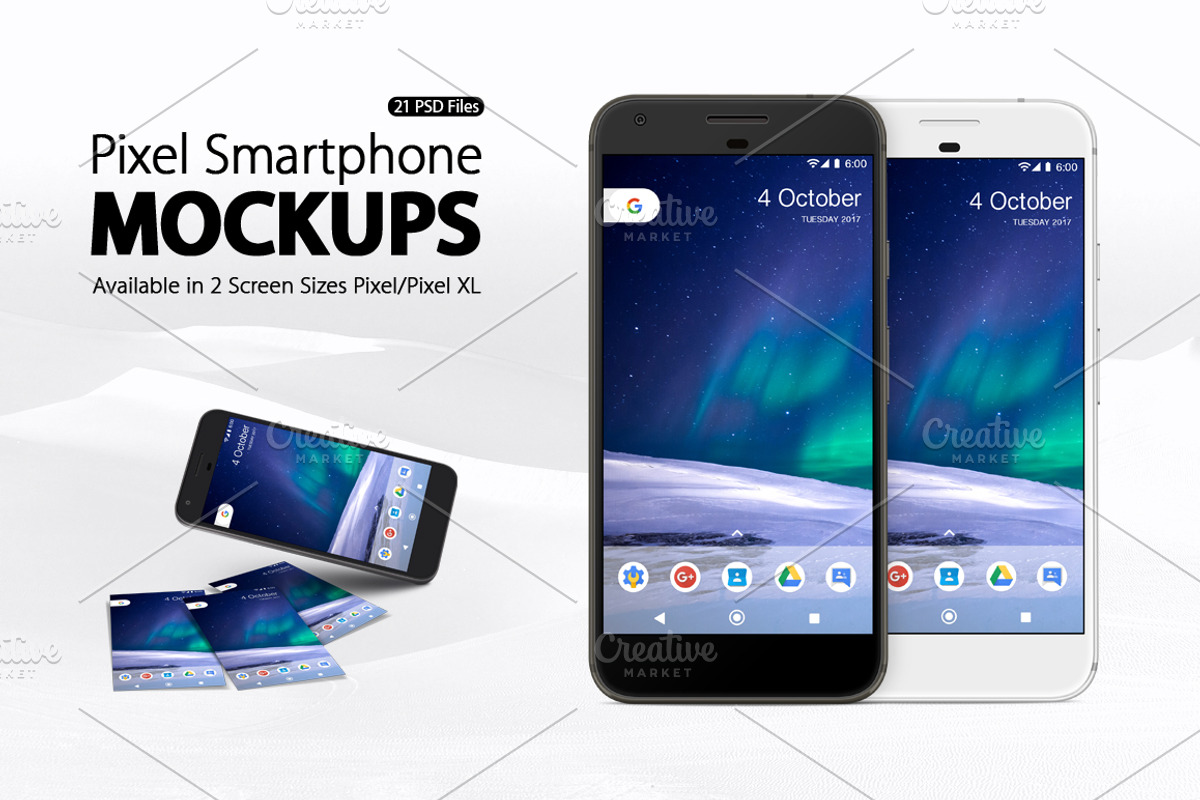 Pixel Smartphone Mockups, an Android Mockup by ydlabs (Photo 1 of 3)