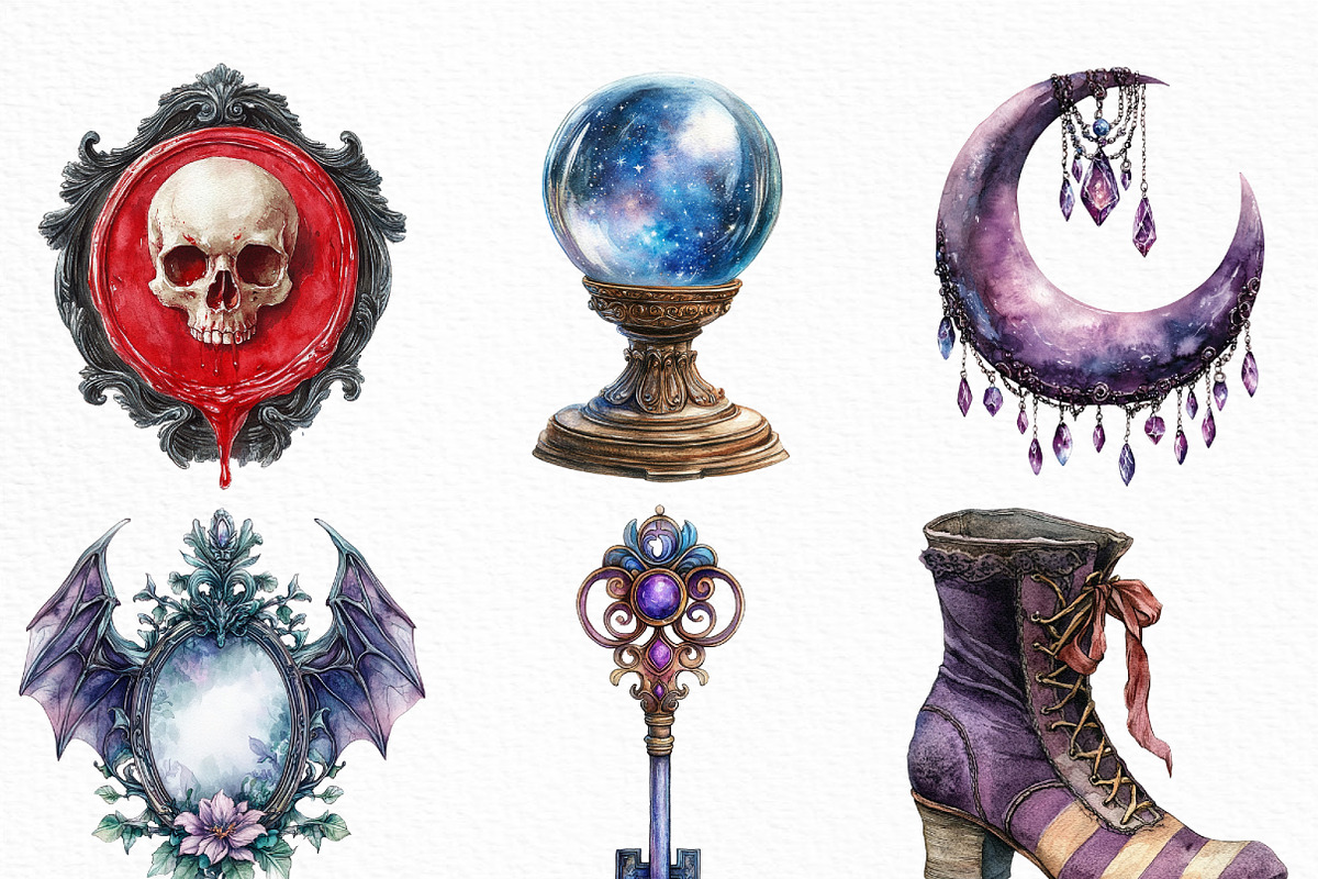 Watercolor Whimsigoth Halloween PNG, an Illustration by Craft Nest (Photo 2 of 6)