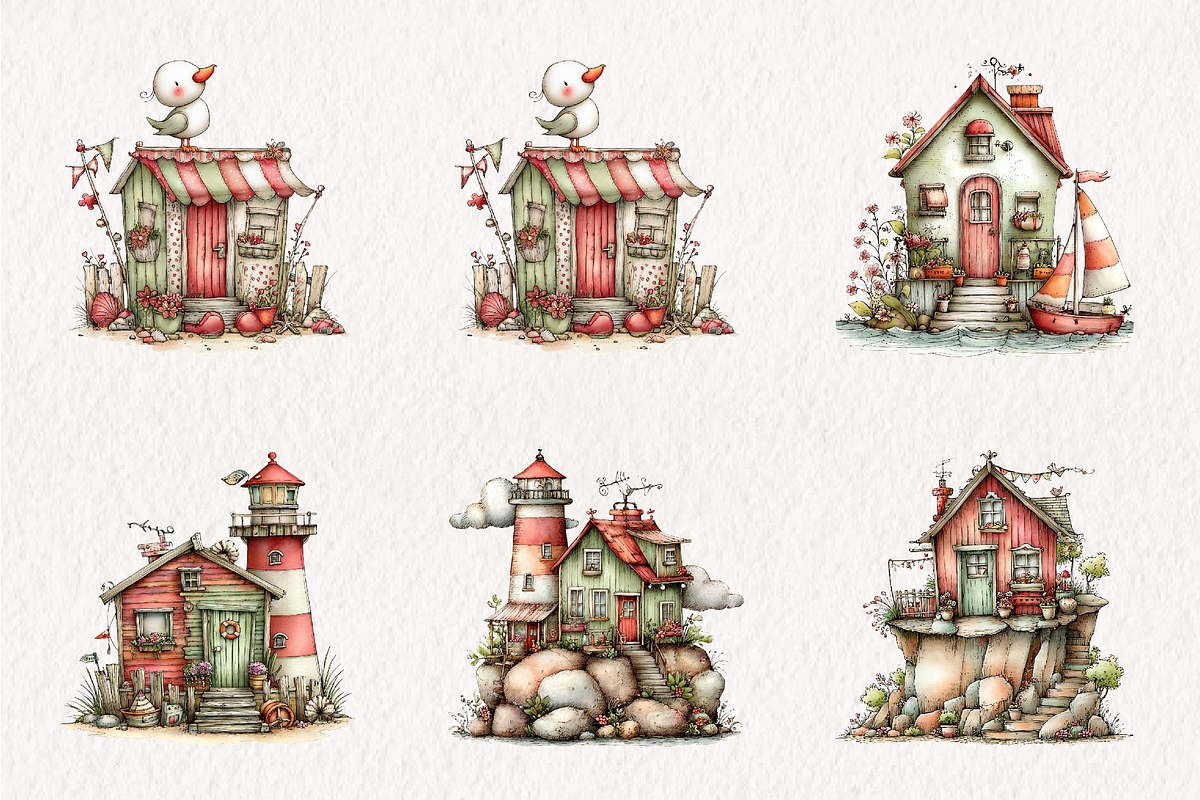 Beach House Clipart Bundle, an Illustration by CreationArt (Photo 3 of 7)