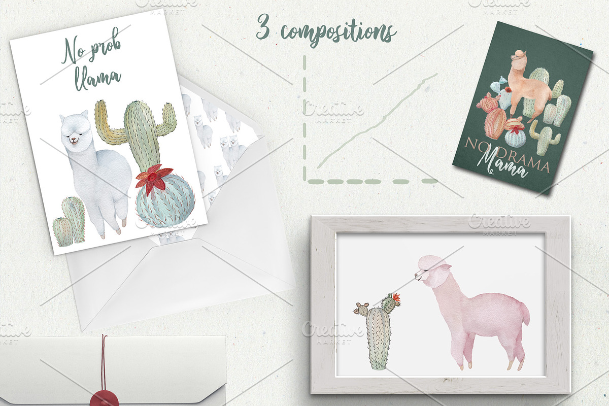 Pastel Llamas Clipart & Patterns PNG, an Animal Illustration by ColorfulNest (Photo 4 of 5)