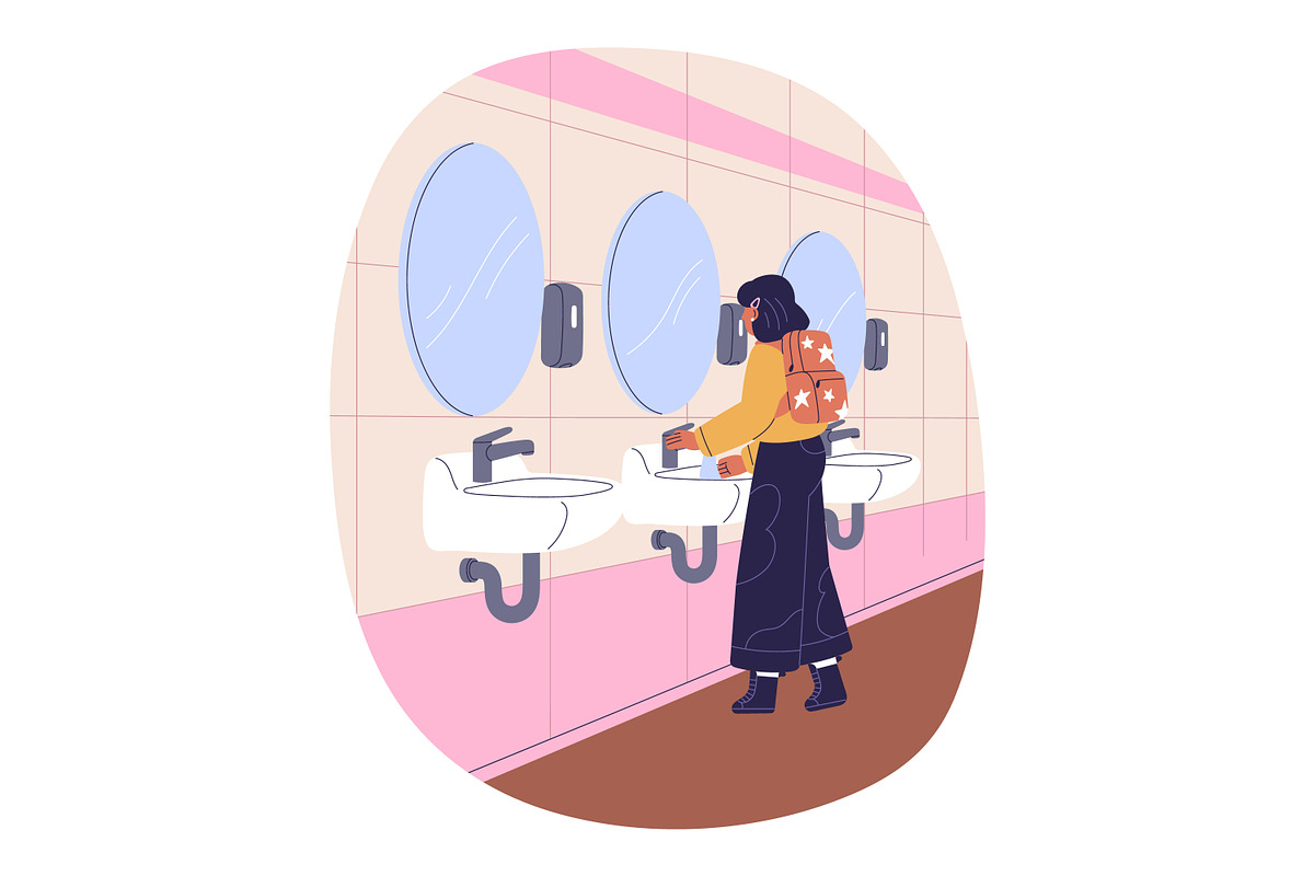 Kids wash hands in public toilet set, a Person Illustration by Good Studio (Photo 4 of 4)
