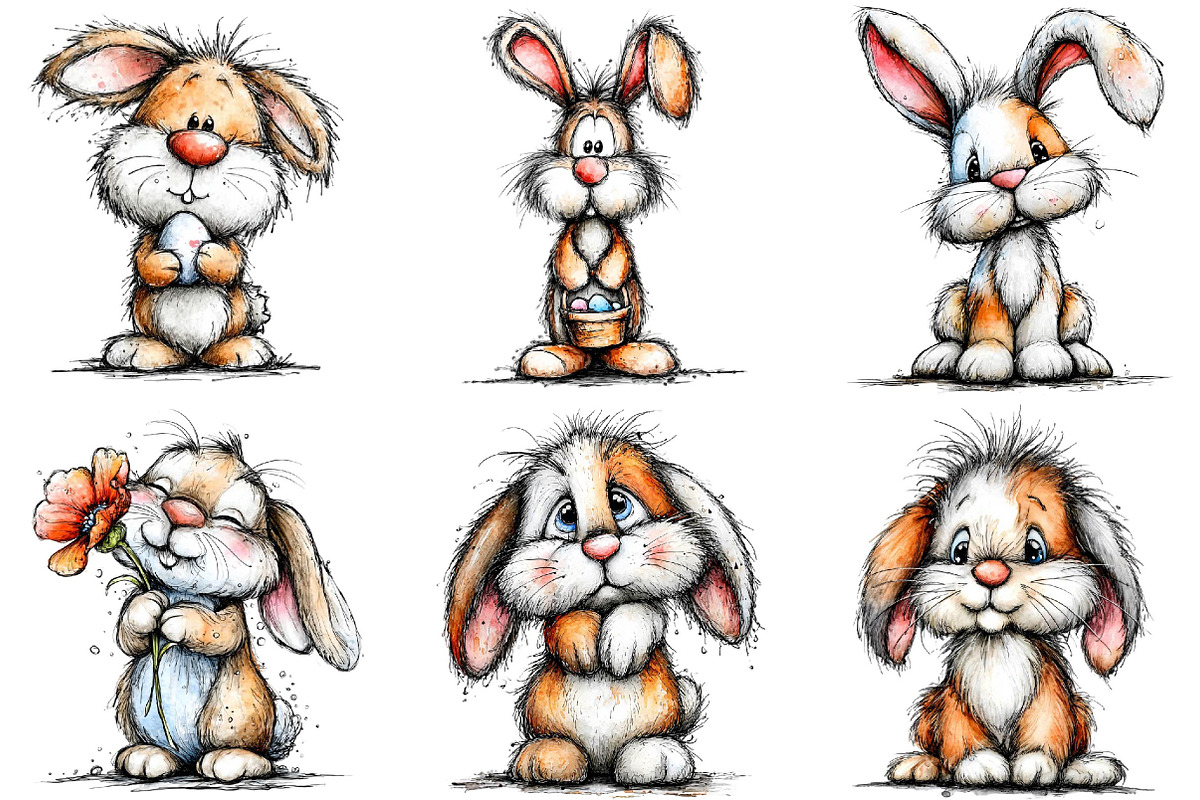 Watercolor Easter Bunny Clipart Bund, a Texture Illustration by DreamPrint404 (Photo 6 of 6)