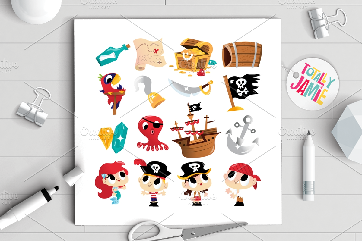 Super Cute Pirate Adventure Set, an Animal Illustration by totallyjamie