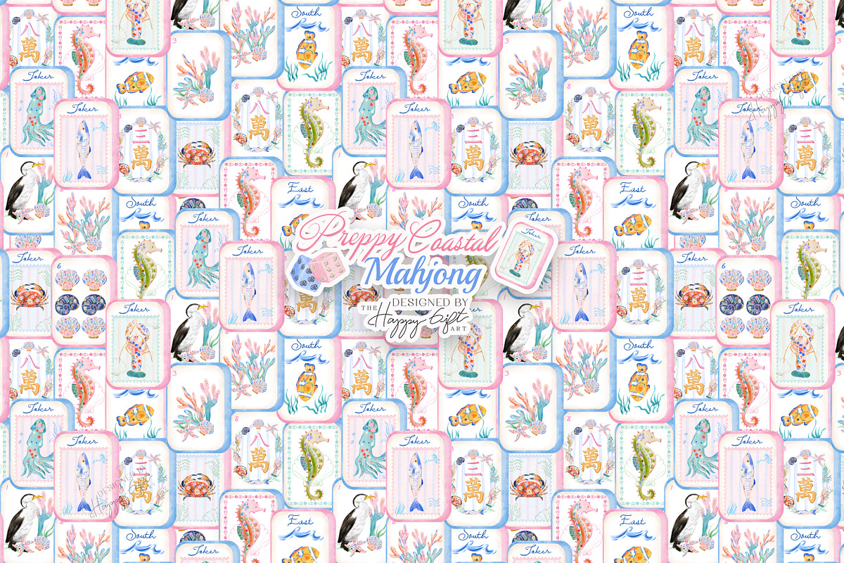 Preppy Coastal Mahjong Clipart, a Decorative Illustration by TheHappyGiftArt (Photo 7 of 12)