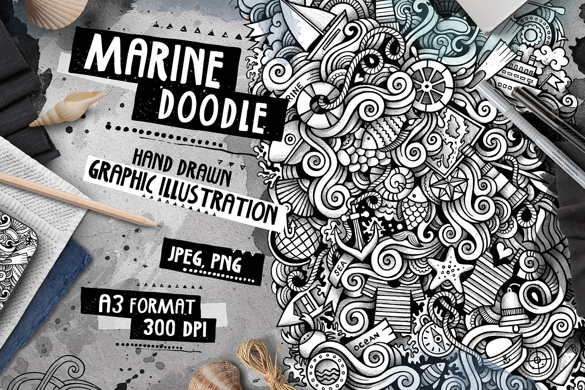 Marine Graphic Doodle Illustration, a Seasonal Illustration by BALABOLKA (Photo 1 of 3)