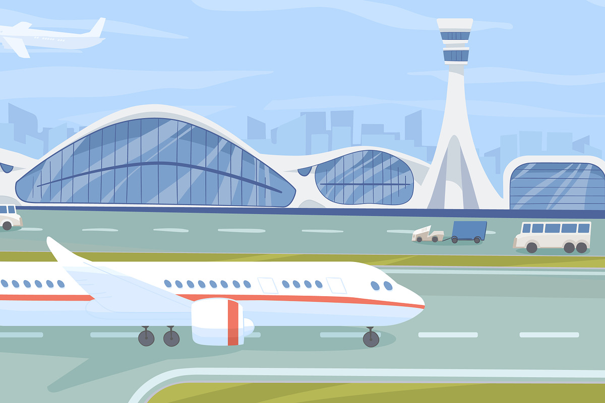 Plane on runway near airport, a Transportation Illustration by Good Studio (Photo 2 of 3)