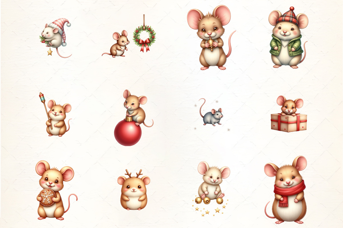 Christmas Mouse Clipart, an Illustration by CrexoraLab (Photo 2 of 5)