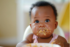 Voracious Afroamerican baby eating, a Person Photo by Ylivdesign
