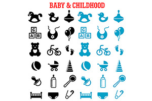 Baby And Childish Flat Icons Set