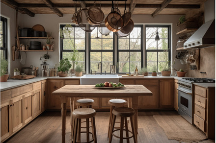 Rustic kitchen country. Generate Ai, an Architecture Photo by Ylivdesign
