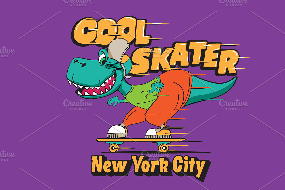 vector cartoon skater dinosaur print, an Animal Illustration by swsctn (Photo 1 of 2)