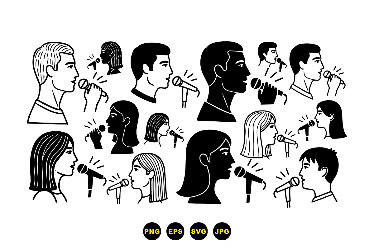 Microphone Singing Silhouettes Set, an Illustration by designvectx (Photo 3 of 3)