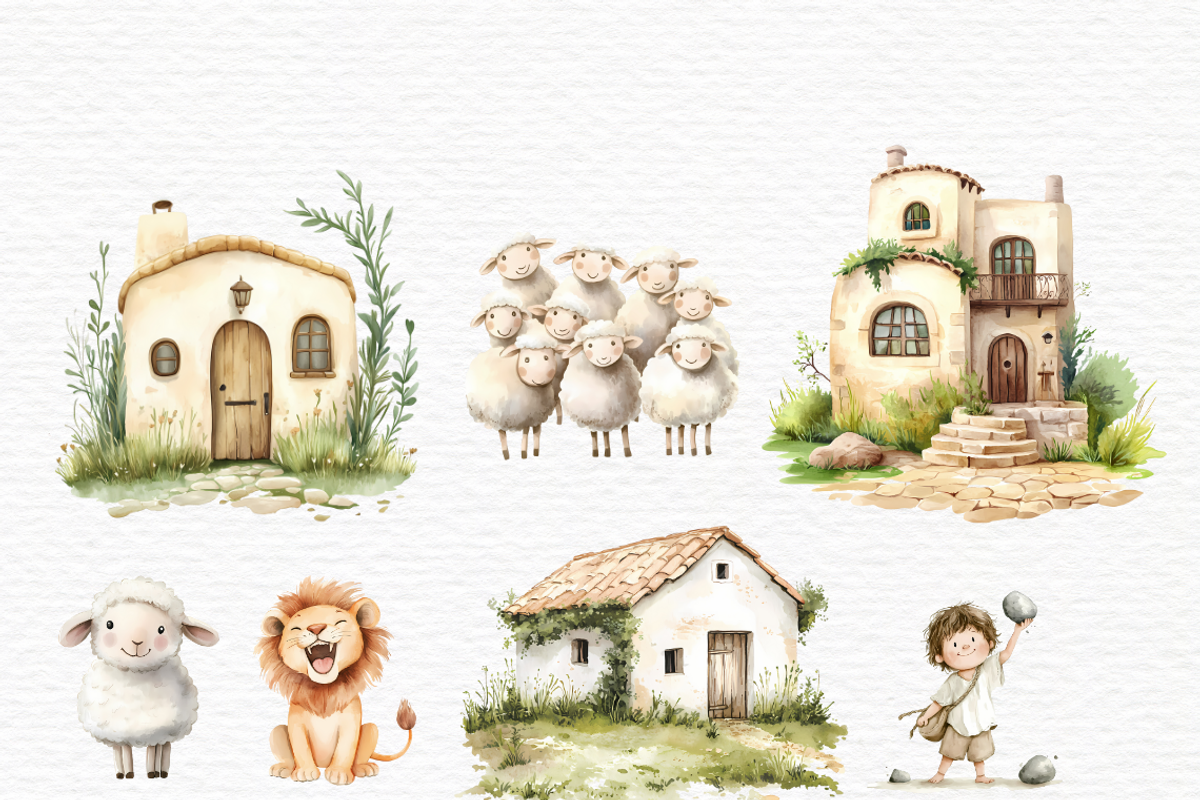 David and Goliath watercolor clipart, an Education Illustration by Invite to Clipart (Photo 3 of 6)