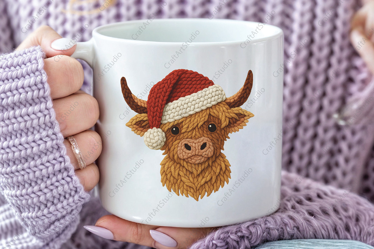 Crochet Christmas Highland Cow PNG, an Illustration by CraftArtStudio (Photo 3 of 4)