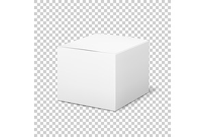 Empty White Box. Cardboard Cubic