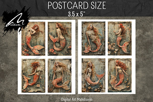 Red Mermaid, Grunge Collage Pages