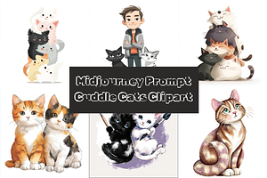 Prompt Cuddle Cats Clipart, a Decorative Illustration by Creative design